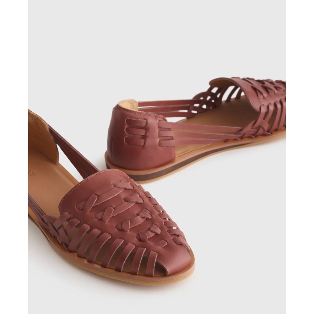 Quince Women 100% Leather Huarache Flat Brandy Brown Woven Sandal 9.5